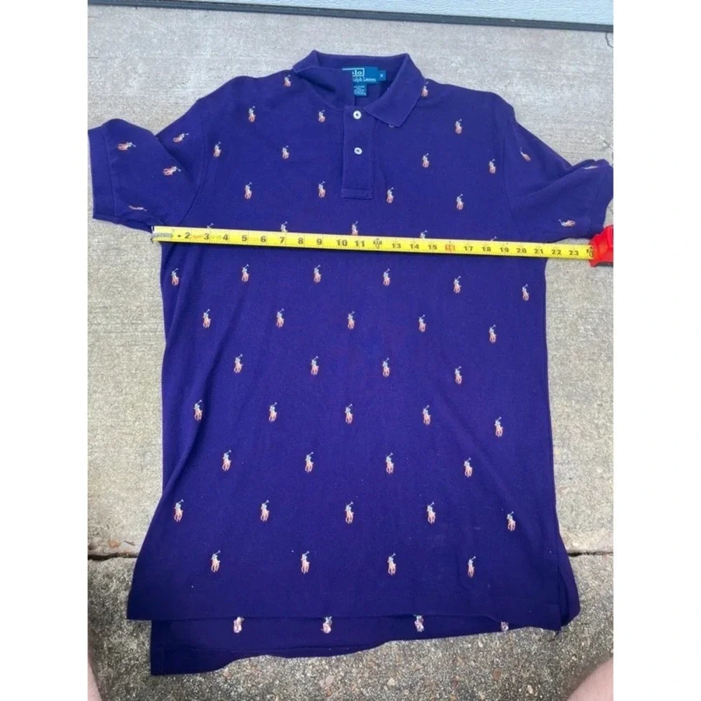 Polo Ralph Lauren Polo Shirt Mens Medium Purple All Over Pony Embroidered Pique